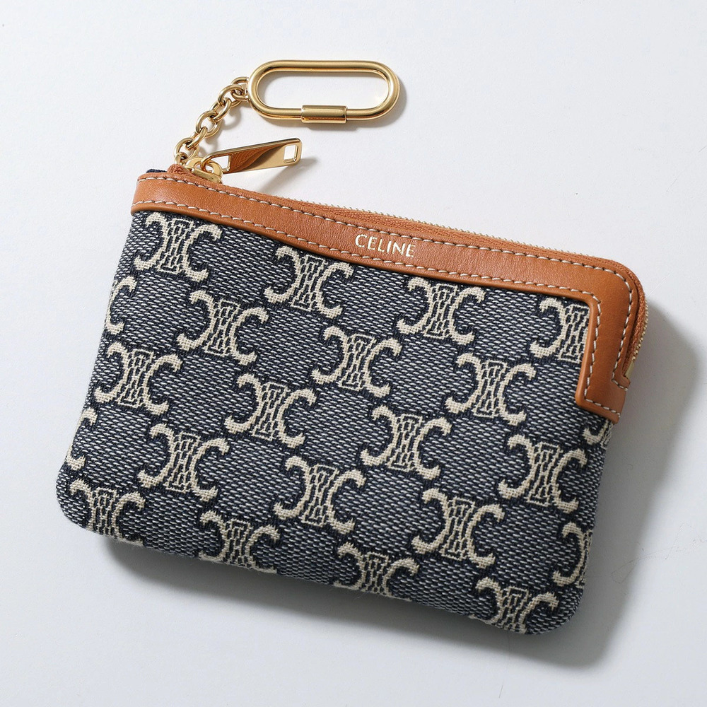 Celine coin case Wallet Triomphe Jacquard Keyring Wallet Card Navy Blue Ecru